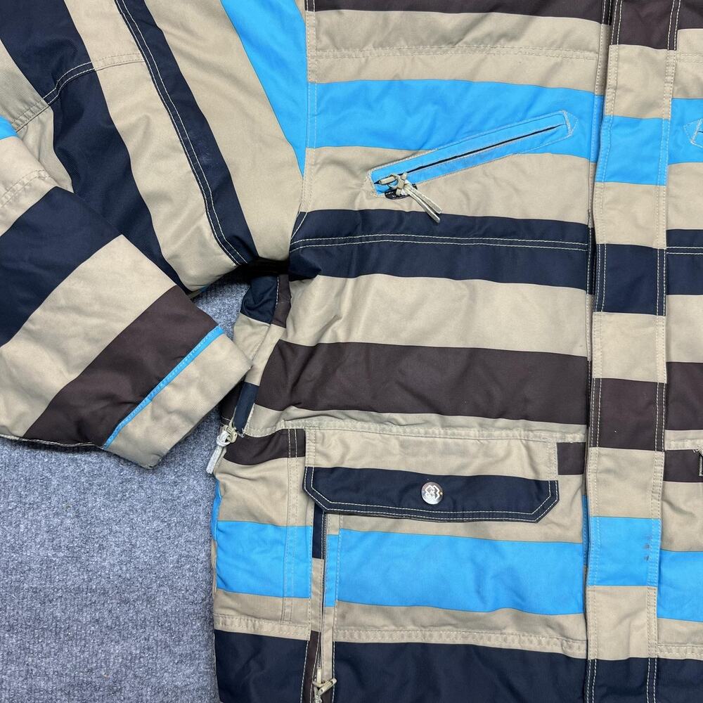 Special Blend Jacket Mens Medium Blue Striped Down Hooded Waterproof Ski Snow - Picture 5 of 16